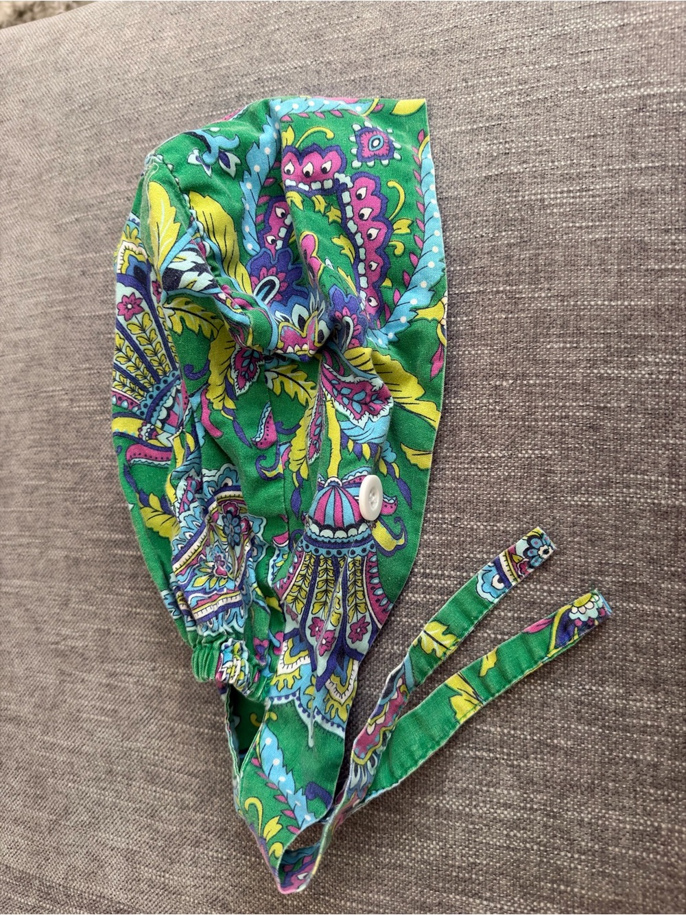 Green Paisley Button Scrub Cap